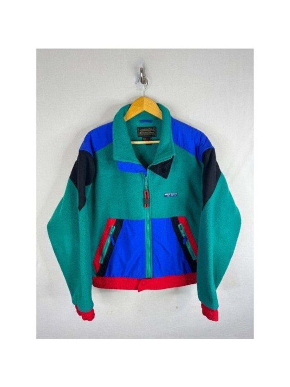 Vintage 90s Eddie Bauer Colorblock Heavy Fleece Jacket Mens M Teal Blue Full Zip